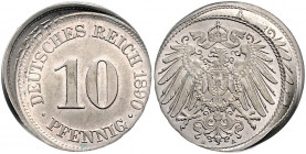 Kaiserreich Kleinmünzen 10 Pfennig 1890 A Fehlprägung: Vorder- und Rückseite zweimal geprägt, 90 % Doppelschlag J. zu 13. 
 vz-st