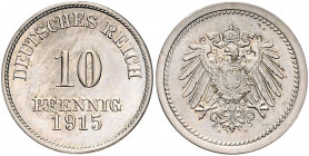 Ersatzmünzen des 1. Weltkrieges 10 Pfennig 1915 A Motivprobe mit anderer Gestaltung der Wertseite. Neusilber mit glattem Rand J. zu298. Schaaf 298G3. ...