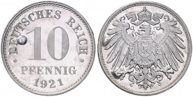 Ersatzmünzen des 1. Weltkrieges 10 Pfennig 1921 Materialprobe in Zink mit Aluminiumplattierung, Materialpunkt vor der Wertzahl J. zu299. 
2,82 g vz-s...