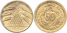 Weimarer Republik 50 Pfennig 1924 D Paar einseitiger Abschläge der Vorder- und Rückseite, jeweils mit Riffelrand J. zu310. 
2 Stücke, 2,92 g u. 1,93 ...