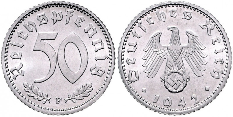 Drittes Reich 50 Pfennig 1942 F J. 372. 
Wertseite winz. Kr. st