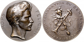 Belgien Albert I. 1909-1934 Bronzemedaille 1933 (v. Bonnetain) auf den 100. Geburtstag von Félicien Rops, Graphiker und Illustrator des Symbolismus. ...