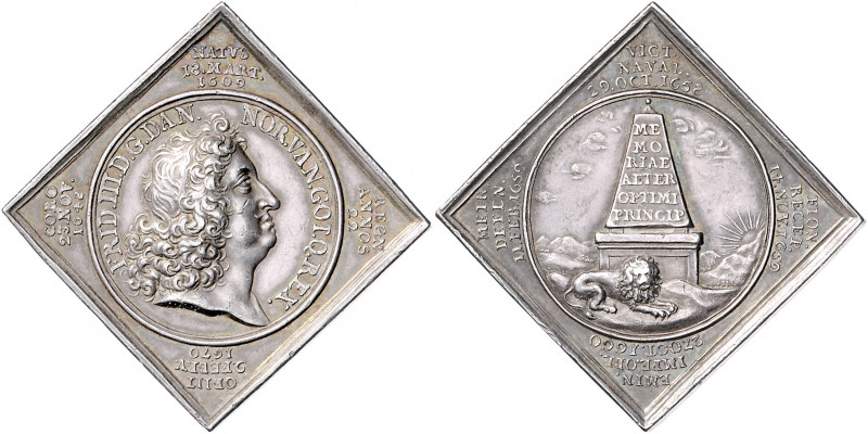 Dänemark Frederik III. 1648-1670 Silberklippe 1670 (v. Meybusch) auf seinen Tod ...