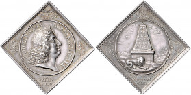 Dänemark Frederik III. 1648-1670 Silberklippe 1670 (v. Meybusch) auf seinen Tod Galster 167. 
35x35mm 28,6g schöne Patina vz