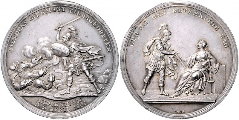 Dänemark Christian VII. 1766-1808 Silbermedaille 1801 (v. Loos) auf den Angriff ...