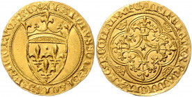 Frankreich Charles VI. 1380-1417 Ecu d'or o.J. Montpellier à la couronne Dupl. 369. 
 vz+