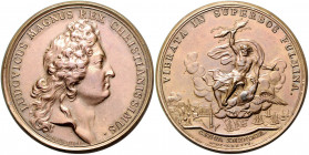 Frankreich Louis XIV. 1643-1715 Bronzemedaille 1684 spätere Prägung (v. Mauger) auf die Einnahme von Genua 
41,1mm 31,6g vz