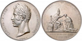 Frankreich Charles X. 1824-1830 Silbermedaille 1825 (v. Gayrard) auf seine Krönung in der Kathedrale von Reims am 29. Mai Med. Fr. S 454 ,7. 
50,6mm ...