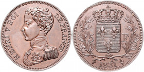 Frankreich Louis Philippe I. 1830-1848 5 Francs 1831 Probe mit Titel und Portrait von Henri V. Gad. 651b. Mazard 905. Bei der Revolution, die im Juli ...