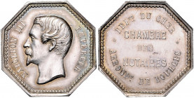 Frankreich Napoléon III. 1852-1871 Silbermedaille o.J. achteckig (v. Dubois) der Notariatskammer für den Bezirk Bourges 
28,5mm 9,3g ss-vz