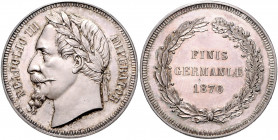 Frankreich Napoléon III. 1852-1871 Silbermedaille 1870 Brüssel (Module de 5 Francs) auf den erwarteten Sieg über Deutschland FINIS GERMANIAE VG 3758. ...