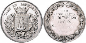Frankreich III. République 1871-1940 Silber-Prämie 1890 der Stadt Landrecies, mit Gravur, i.Rd: Füllhorn ARGENT 
39,9mm 30,4g vz