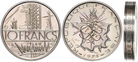 Frankreich V. République 10 Francs 1975 Piedfort Gad. 814. 
500 Exemplare st