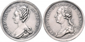 Großbritannien George III. 1760-1820 Silbermedaille 1772 mattiert (v. Hamerani?) auf die Vermählung von Luise zu Stolberg-Gedern mit Charles Eduard St...
