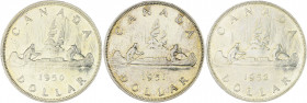 Kanada George VI. 1936-1952 Lot von 3 Stücken: 1 Dollar 1950, 1951 und 1952 KM 46. 
 ss-vz und f.vz