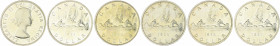 Kanada Elisabeth II. Lot von 5 Stücken: 1 Dollar 1953, 1954, 1955 (kl.Kr.), 1956 und 1957 KM 54. 
 ss-vz bis vz