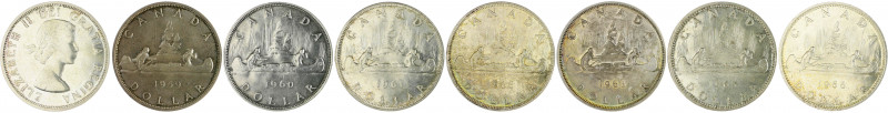 Kanada Elisabeth II. Lot von 7 Stücken: 1 Dollar 1959, 1960, 1961, 1962, 1963, 1...