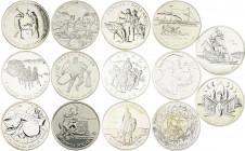 Kanada Elisabeth II. Lot von 14 Stücken: Silberne 1 Dollar Sonderprägungen 1988 bis 2000. KM 161, 168, 170, 179, 210, 218, 251, 259, 274, 282, 306, 35...