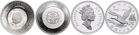 Kanada Elisabeth II. Lot von 2 Stücken: 1 Dollar 1997 Jahrestag des Loon Dollar (KM 296) und 1 Dollar 1964 (KM58) mit Gegenstempel Papstbesuch 1984 
...