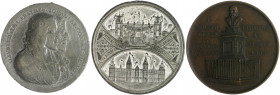 Niederlande Willem III. 1849-1890 Lot von 3 Stücken: Zinnmedaille 1672 (unsign.) auf die Ermordung der Brüder de Witt, mit Randschrift (ss, ber. entf....