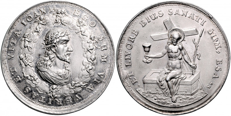 Polen - Danzig Salvator-Medaille o.J. in Silber (v. Johann Höhn) Christuskopf mi...