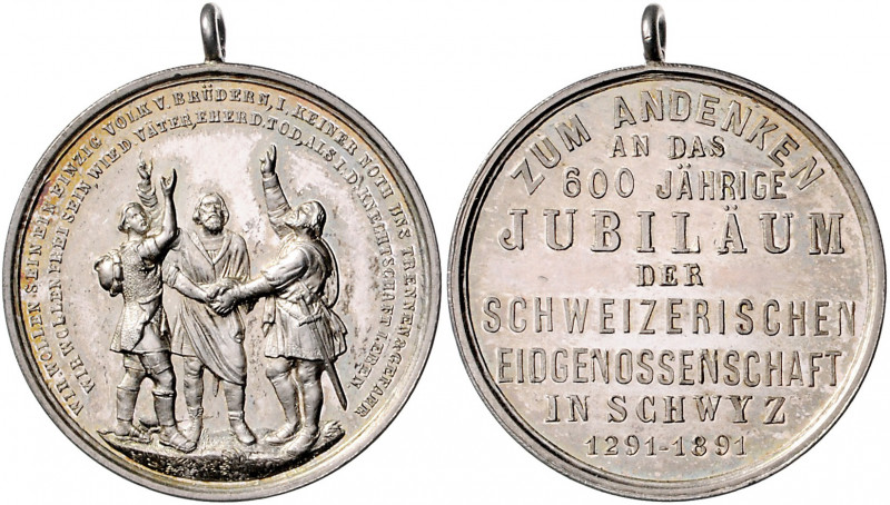 Schweiz - Schwyz Versilberte Bronzemedaille 1891 (unsign.) auf das 600-jährige J...