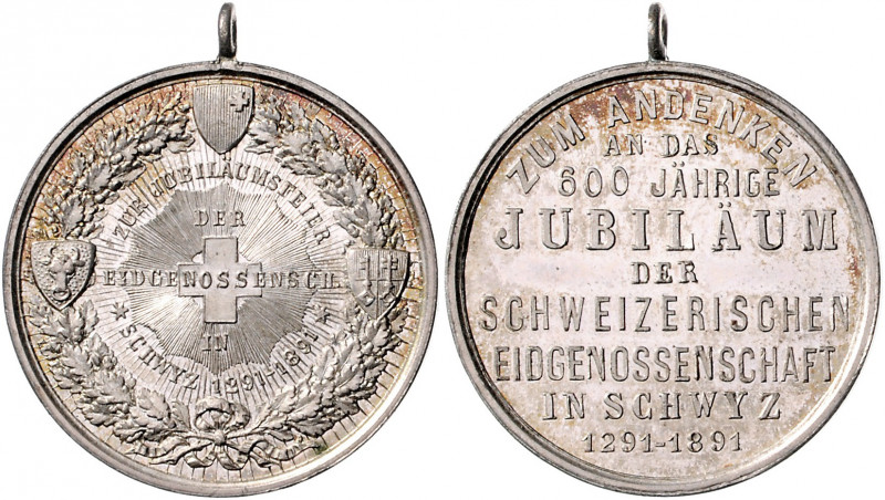 Schweiz - Schwyz Versilberte Bronzemedaille 1891 (unsign.) auf das 600-jährige J...