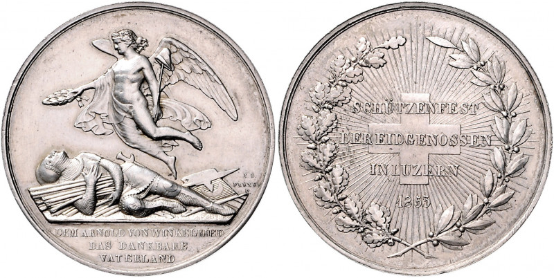 Schweiz - Schützenmedaillen Luzern Silbermedaille 1853 (v. Frener) auf das Schüt...