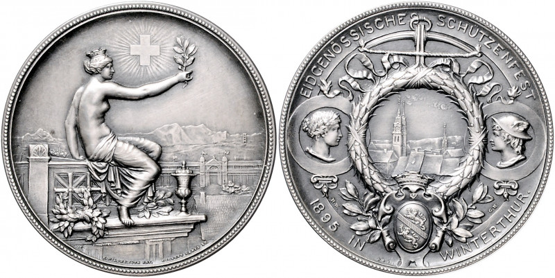 Schweiz - Schützenmedaillen Zürich Silbermedaille 1895 (v. Hantz/Wildermuth) auf...