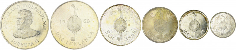 Swasiland Sobhuza II. 1921-1982 Lot von 5 Stücken: 5, 10, 20, 50 Cents und 1 Luh...