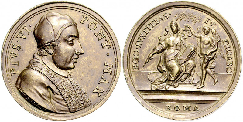 Vatikan Pius VI. 1775-1798 Vergoldete Bronzemedaille o.J. (v. Balzar) EGO IVSTIT...