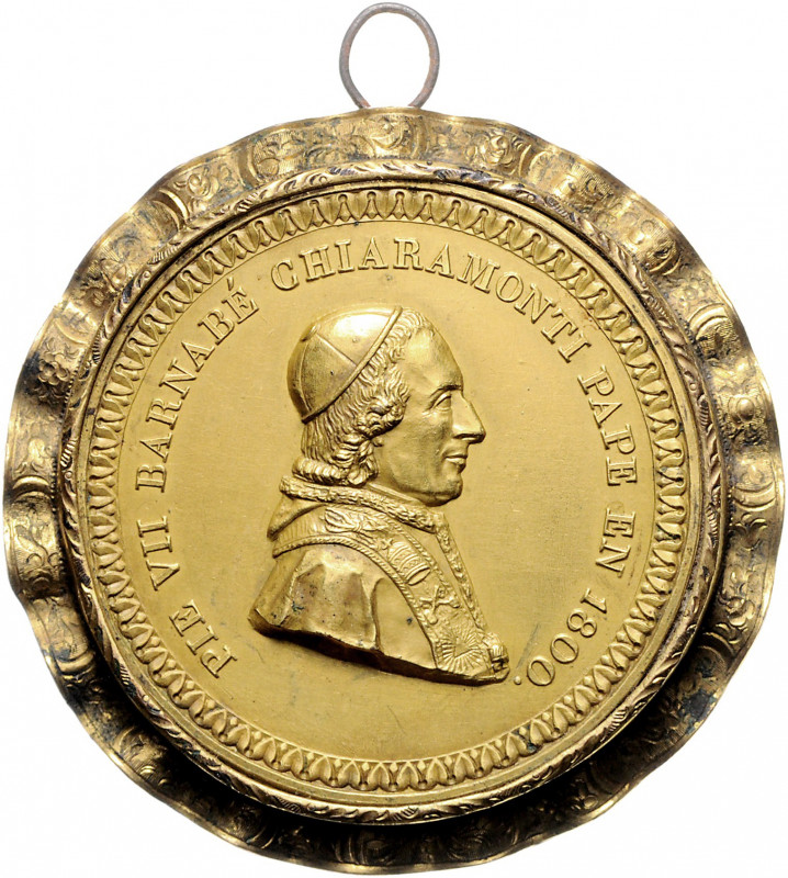 Vatikan Pius VII. 1800-1823 Klischee o.J. Vergoldeter Messing-Abschlag einer Med...