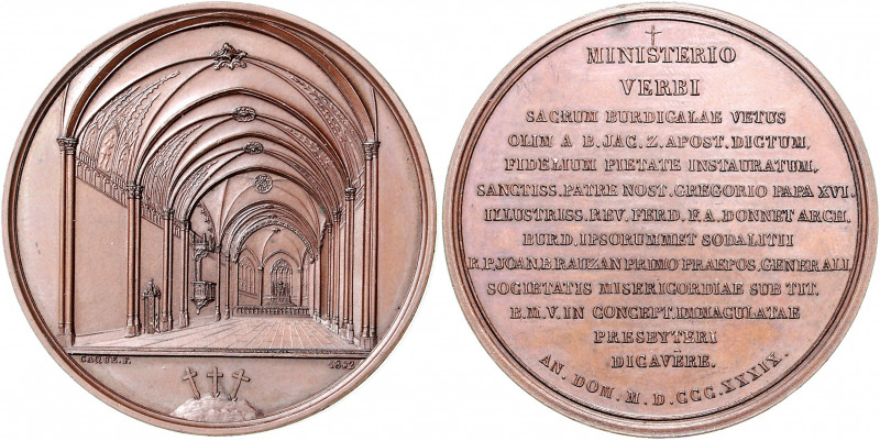 Vatikan Gregor XVI. 1831-1846 Kupfermedaille 1842 (v. Caqué) MINISTERIO VERBI un...