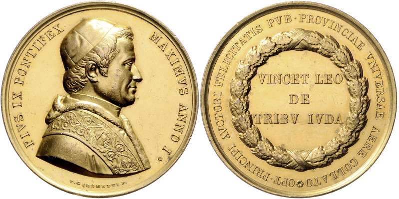 Vatikan Pius IX. 1846-1878 Vergoldete Bronzemedaille o.J. AN I (v. Girometti) au...