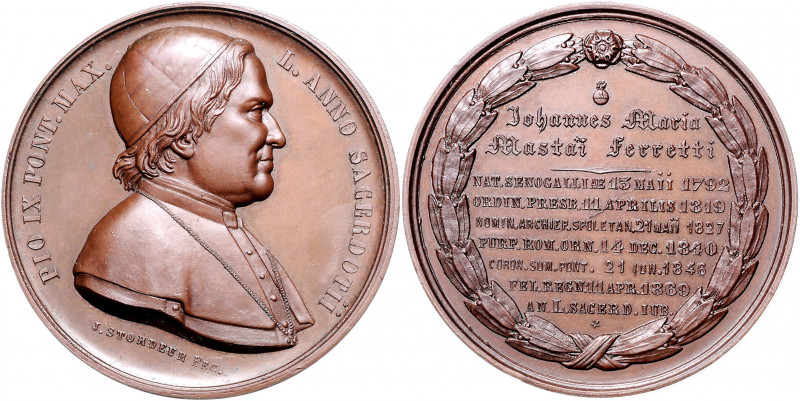 Vatikan Pius IX. 1846-1878 Bronzemedaille 1869 (v. Stordeur) auf sein 50-jährige...