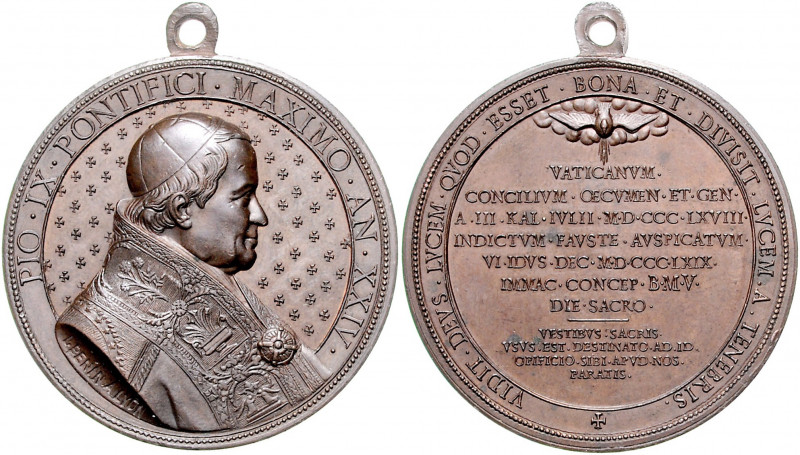 Vatikan Pius IX. 1846-1878 Bronzemedaille 1869 AN XXIV (v. Penin) auf das Erste ...