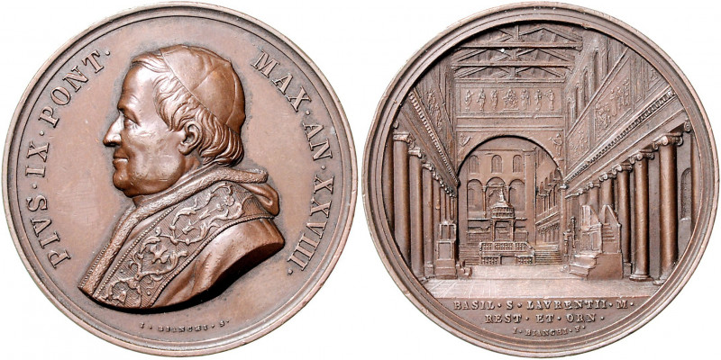 Vatikan Pius IX. 1846-1878 Bronzemedaille o.J. AN XXVIII (v. Bianchi) auf die Re...