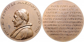 Vatikan Pius XI. 1922-1939 Bronzemedaille 1929 (v. Georgi) auf sein 50-jähriges Priesterjubiläum, i.Rd: BAYER. HAUPTMÜNZAMT 
kl.Flecken, 59,8mm 52,1g...