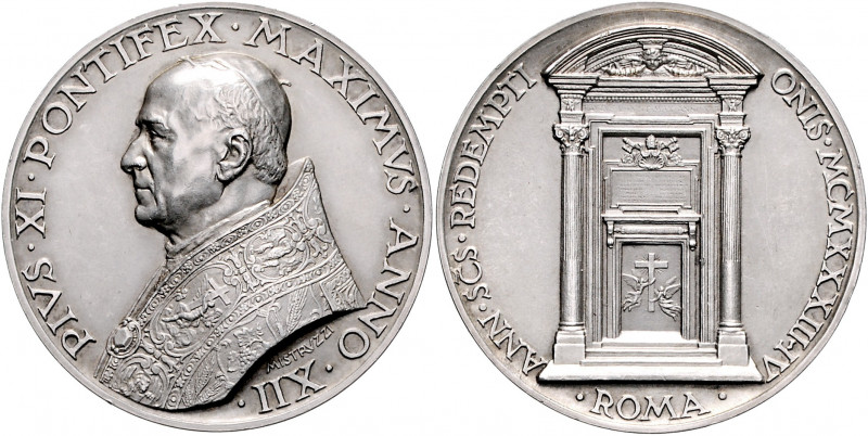 Vatikan Pius XI. 1922-1939 Silbermedaille 1934 AN XII (v. Mistruzzi) auf das Hei...