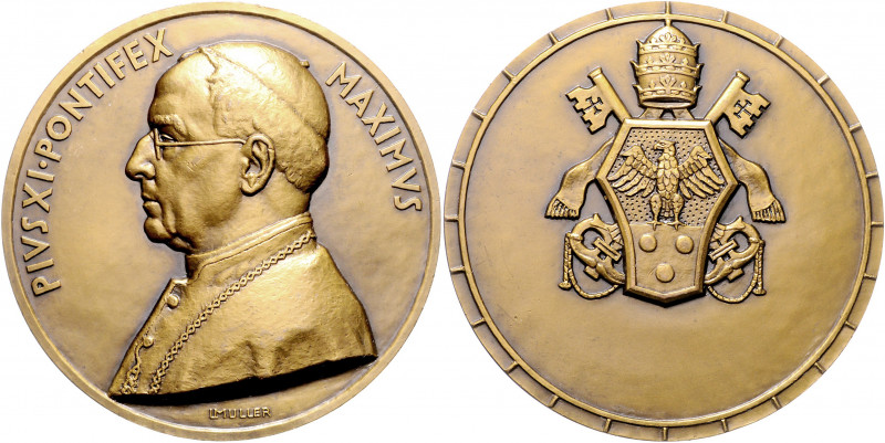 Vatikan Pius XI. 1922-1939 Lot von 2 Stücken: Einseitige Bronzemedaille (v. Hani...