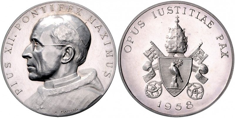 Vatikan Pius XII. 1939-1958 Silbermedaille 1958 (v. Hartig) auf seinen Tod 
35,...