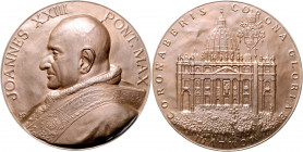 Vatikan Johannes XXIII. 1958-1963 Bronzemedaille 1958 (v. ER) auf seine Krönung, i.Rd: Füllhorn BRONZE 
71,9mm 183,5g f.st