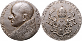 Vatikan Paul VI. 1963-1978 Bronzemedaille 1963 (v. Pol Dom) auf seine Wahl und den Abschluss des Zweiten Vatikanischen Konzils 
65,1mm 122,4g prfr