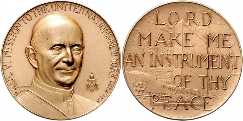 Vatikan Paul VI. 1963-1978 Lot von 2 Bronzemedaillen 1965 (v. A. Manca) auf sein...