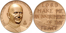 Vatikan Paul VI. 1963-1978 Lot von 2 Bronzemedaillen 1965 (v. A. Manca) auf seinen Besuch bei den Vereinten Nationen, i.Rd: MEDALLIC ART CO.N.Y. BRONZ...