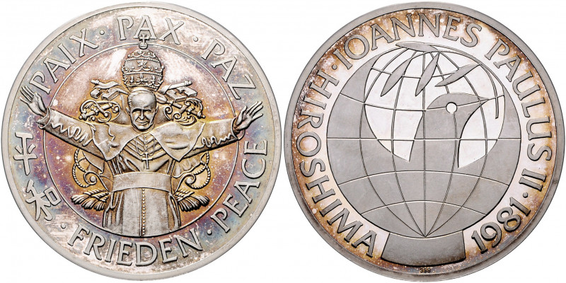 Vatikan Johannes Paul II. 1978-2005 Silbermedaille 1981 (unsign.) auf seinen Bes...