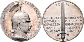 Erster Weltkrieg Silbermedaille 1914 (v. Galambos/Grünthal) auf die Reichstagsrede von Kaiser Wilhelm II.(mit Adlerhelm), i.Rd: SILBER 990 Zetzm. 2004...
