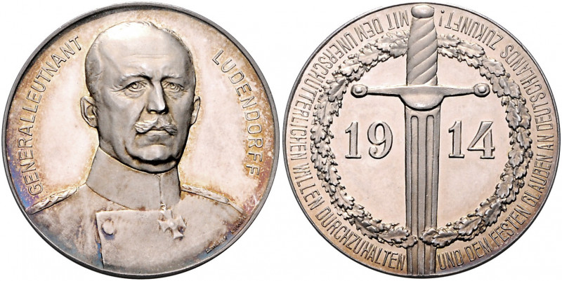 Erster Weltkrieg Silbermedaille 1914 (v. Lauer) Brustbild von Generalleutnant Er...