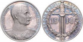 Erster Weltkrieg Silbermedaille 1914 (v. Lauer) auf Kronprinz Rupprecht von Bayern und seinen Sieg bei Metz, i.Rd: SILBER 990 Zetzm. 4014. 
winz.Kr.,...
