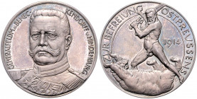 Erster Weltkrieg Silbermedaille 1914 (v. Lauer) auf die Befreiung Ostpreussens, i.Rd: SILBER 990 Zetzm. 4030. 
33,4mm 17,6g herrliche Patina PP